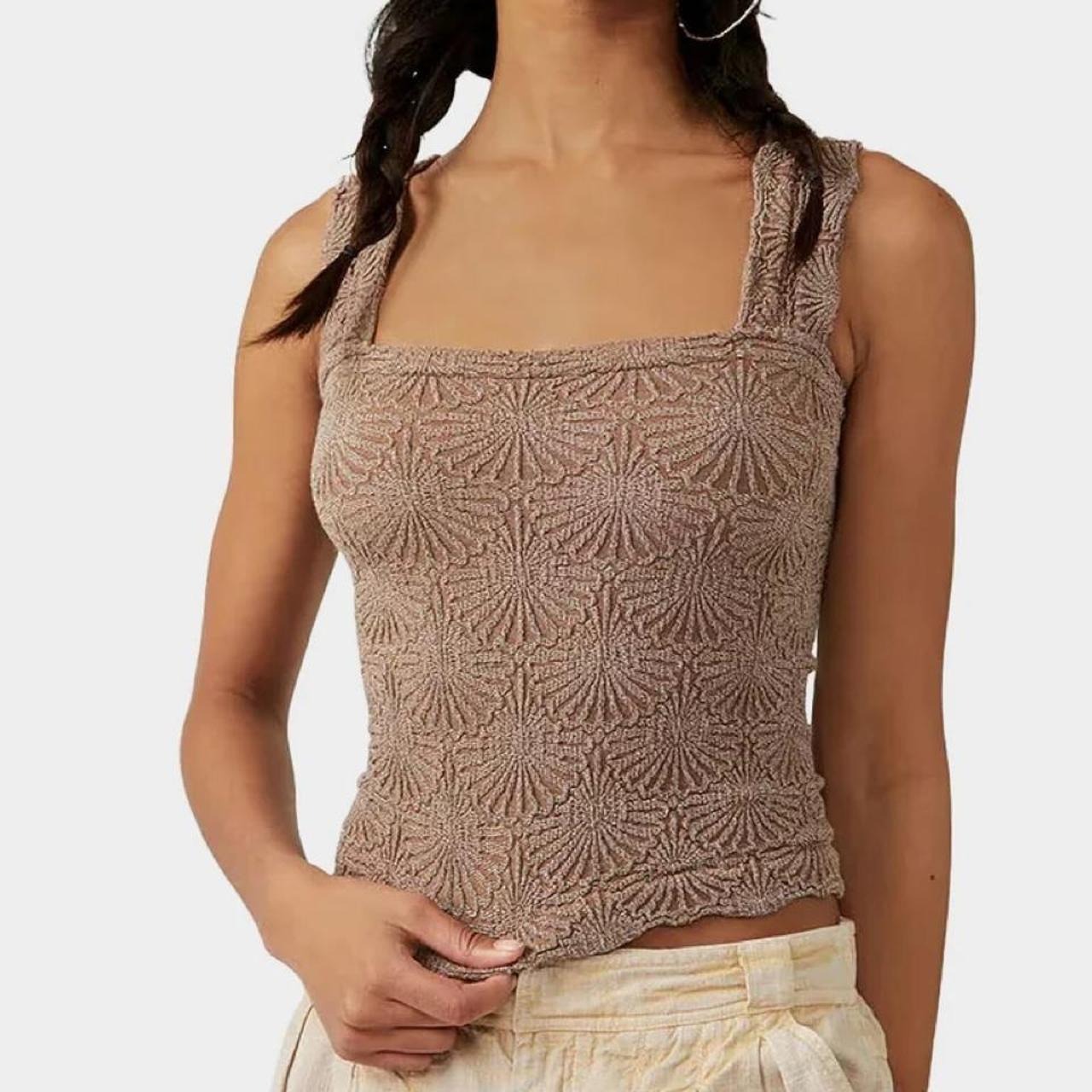 Intimately Free People Brown Love Letter Square Neck Tank Top Womens M/L Boho